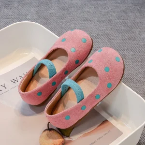 Chaussures bébé fille ballerines princesse velours tacheté rose turquoise Mary Jane élastique antiglissante printemps été