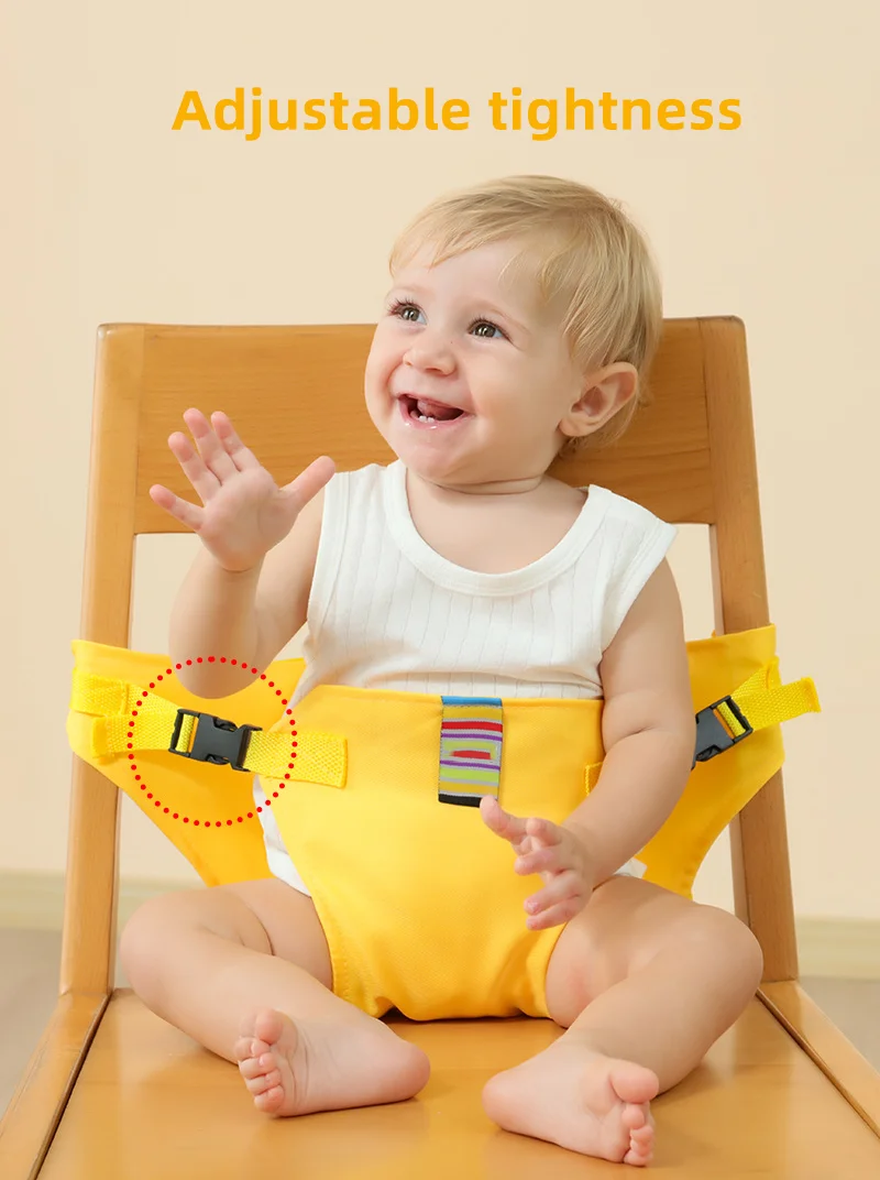 Harnais de sécurité pour bébé ceinture de repas ajustable portable en tissu jaune vif conçu pour la sécurité et le confort