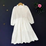 Robe princesse blanche fille occasion spéciale robe maxi manches longues coton broderies enfants 48 ans style romantique été mariage