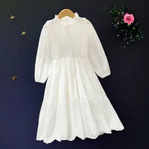 Robe princesse blanche fille occasion spéciale robe maxi manches longues coton broderies enfants 48 ans style romantique été mariage