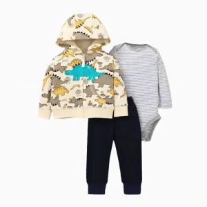 Ensemble vêtements hiver bébé garçon sweat capuche body pantalon coton chaud 3 pièces style fun dinosaures Ensemble vêtements hiver bébé garçon sweat capuche body pantalon coton chaud 3 pièces style fun dinosaures