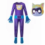 Costume superhéros chatons enfant déguisement Halloween costume une pièce à masque violet pour fille et garçon 68 ans
