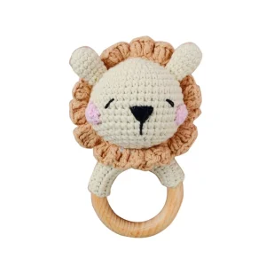 Anneau de dentition en bois pour bébé dentition enfant attachesucette lion coton calin et sécurisé pratique pour 012 mois longue durée cadeau naissance