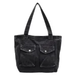 Sac fourretout en denim polyvalent pour usage quotidien style décontracté grande capacité noir femme sac à bandoulière idéal étudiants plage courses