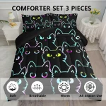Ensemble de litière double design chat mignon couette et taies d&rsquo;oreiller motifs cartoon colorés chambre ado enfant literie toutes saisons style moderne fun