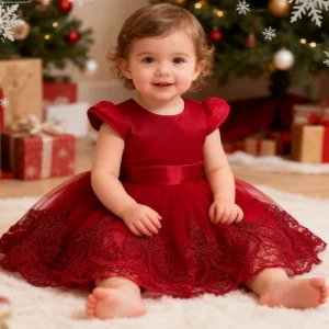 Robe de fête Noël bébé princesse brodée fleurs baptême 1er anniversaire éveil naissance élégance douceur qualité