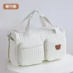 Sac à couches pour bébé floral sac à main à broderie mignon en coton beige fermeture éclair sac de change portable pour maman poussette accessoire One Bear