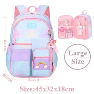 Sac à dos scolaire BAGOVIS pour fille design mignon couleurs dégradées poches multiples bretelles rembourrées usage quotidien école voyage