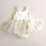 Robe princesse tulle brodée fleurs pour bébé fille 318 mois style romantique matériau doux occasion spéciale blanc pastel