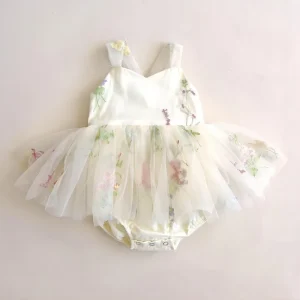 Robe princesse tulle brodée fleurs pour bébé fille 318 mois style romantique matériau doux occasion spéciale blanc pastel