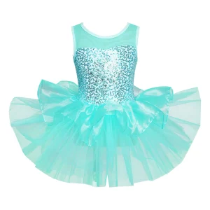 Robe de princesse féerique pour fille danse de ballet tulle et paillettes ajustée et évasée robe de spectacle fête 60% polyester 20% spandex 20% sequins Robe de princesse féerique pour fille danse de ballet tulle et paillettes ajustée et évasée robe de spectacle fête 60% polyester 20% spandex 20% sequins