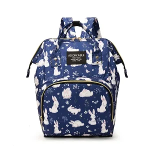 Sac à dos à couches pour bébé sac de transport poussette style enfantin motifs lapins fleurs maternité design moderne pratique durable