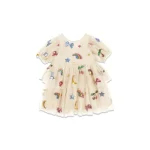 Robe d&rsquo;été pour filles collection danoise style princesse nœud et paillettes motifs colorés tissu tulle ajustement élastique occasion festive 2025 beige