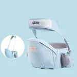 Portebébé ergonomique en coton et mesh hip carrier bébé transport faceàface ceinture ajustable ventilation coussin molletonné poche latérale bleu pastel