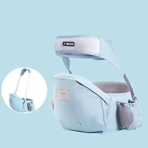 Portebébé ergonomique en coton et mesh hip carrier bébé transport faceàface ceinture ajustable ventilation coussin molletonné poche latérale bleu pastel