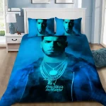 Couette et oreillers assortis design moderne portrait stylisé lit enfant adolescent décoration chambre style urbain polyester 100% doux