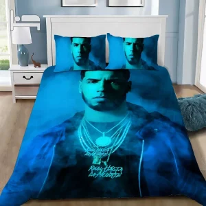 Couette et oreillers assortis design moderne portrait stylisé lit enfant adolescent décoration chambre style urbain polyester 100% doux