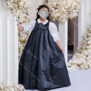 Robe de première communion classique pour filles manches ballon taffetas floral robe longue style romantique Navy Blue Robe de première communion classique pour filles manches ballon taffetas floral robe longue style romantique Navy Blue