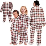 Ensemble pyjama famille coton flanelle motif écossais adulte enfant nuit confort chaud style classique