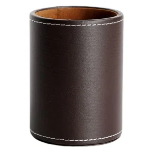 Portestylo rond simili cuir bureau organisation rangement gain place style simple couleur brun couture blanche qualité premium