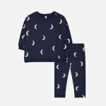 Ensemble vêtements bébé nouveauné haut imprimé lune pantalon élastique coton doux bébé garçon fille automnehiver 03T 2 pièces
