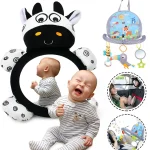 Jouets de siège de voiture pour bébé de 0 mois et plus miroir arrière mentaires oriel grinçant hochet doux centre d&rsquo;activités pour bébé coup de pied de jeu