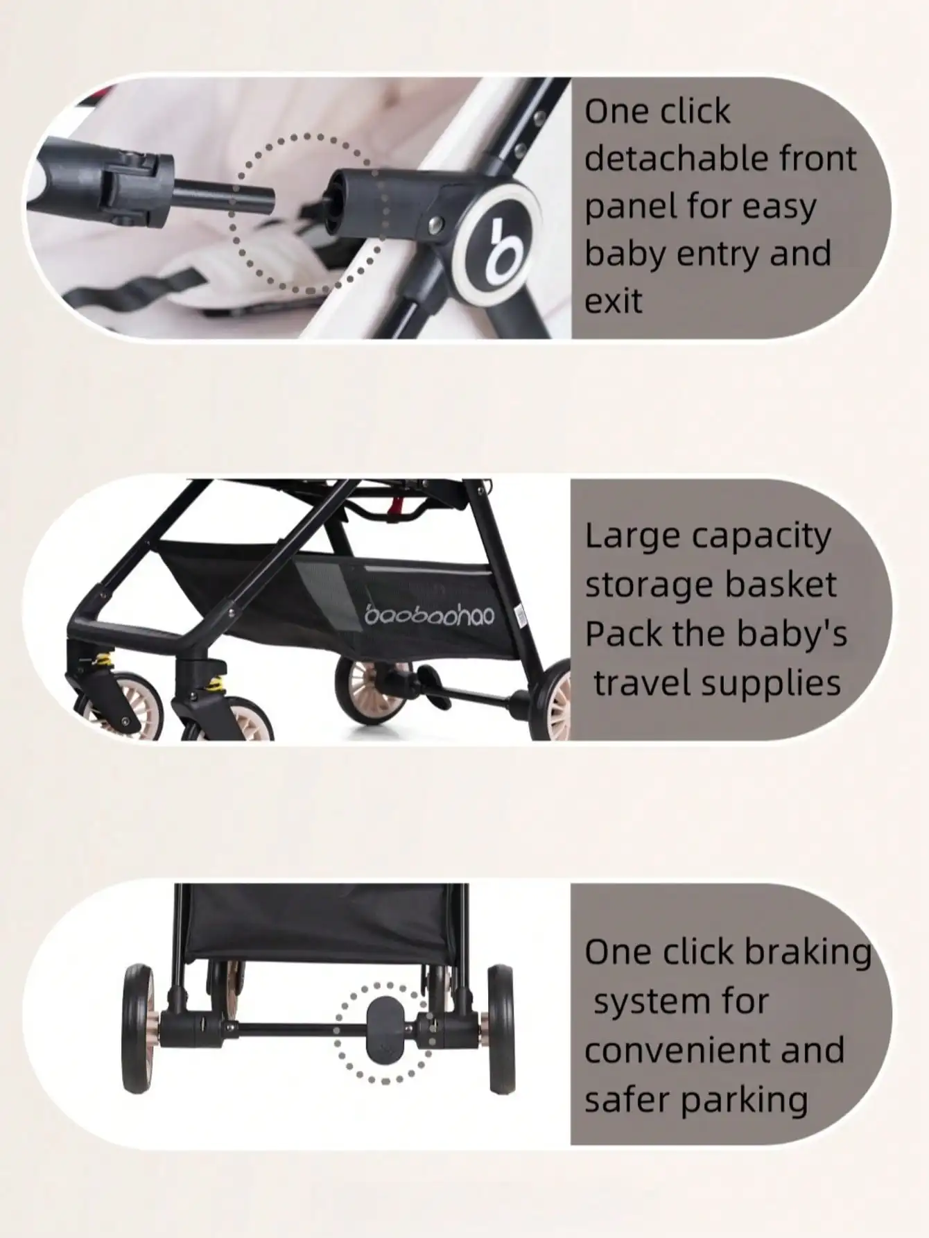 Poussette bébé légère pliable portable noire tissu doux design moderne facile rangement usage quotidien voyage business