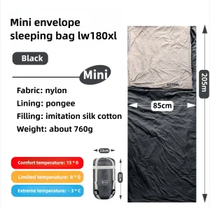 Sac de couchage adulte en nylon et polyester camping randonnée isolant 15°C sac de rangement incl. noir