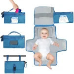 Matelas à langer portable avec poches kit de station à langer étanche cadeau bébé sac à langer multifonctionnel design moderne bleu