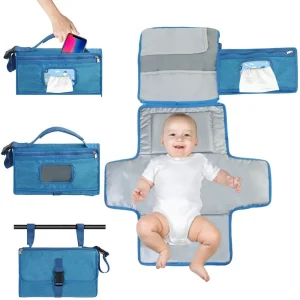 Matelas à langer portable avec poches kit de station à langer étanche cadeau bébé sac à langer multifonctionnel design moderne bleu Matelas à langer portable avec poches kit de station à langer étanche cadeau bébé sac à langer multifonctionnel design moderne bleu