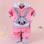 Ensemble vêtements d&rsquo;automne Bugs Bunny sweat à capuche  pantalon rose 2 pièces bébé garçon fille textile confortable chaud nouvelle collection