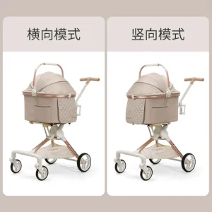 Poussette de voyage légère et respirante pour chiens chats et chiots pliable et inversée accessoire pour animaux de compagnie khaki