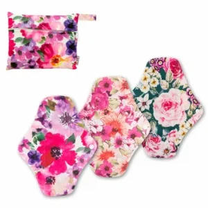 ALVABABY serviettes menstruelles réutilisables en tissu 3 pièces  sac hygiène durable pour femmes motifs floraux taille S/M/L