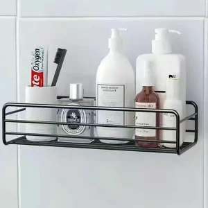 Fournitures de salle de bain étagère murale flottante organisateur en métal chariot salle de bain rideau de douche organisateurs de rangement de cuisine commode – Black rectangle