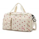 Sac fourretout de voyage en velours côtelé sac de sport et fitness grande capacité poignées et bandoulière ajustable motifs fraises idéal pour poussette et bébé