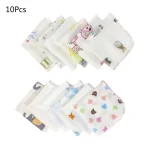 Set de 10 mouchoirs bébé 20x20cm tissu double gaze imprimé motifs cartoon doux hygiène toilette quotidienne soin visage peau sensible