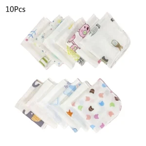Set de 10 mouchoirs bébé 20x20cm tissu double gaze imprimé motifs cartoon doux hygiène toilette quotidienne soin visage peau sensible Set de 10 mouchoirs bébé 20x20cm tissu double gaze imprimé motifs cartoon doux hygiène toilette quotidienne soin visage peau sensible