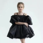 Robe princesse à gros nœud pour filles robe de fête d&rsquo;anniversaire de mariage en maille élégante à la mode vêtements doux pour enfants de 3 à 8 ans  Black