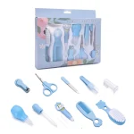Kit soins bébé naissance 10 pièces brosse ciseaux tondeuse nail clippers aspirateur nasal thermomètre bébé 06 mois design moderneปลอด안 편리한 구성품 포함