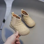 Bottines d&rsquo;hiver pour enfant beige antiglisse matelassé waterproof 13 ans confortables antidérapantes enfants en bas âge chaussures