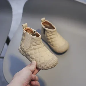 Bottines d&rsquo;hiver pour enfant beige antiglisse matelassé waterproof 13 ans confortables antidérapantes enfants en bas âge chaussures