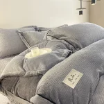 Ensemble housse couette bébé velours doux 3 pièces couvertures épaisses style moderne hypoallergénique 150x200cm gray