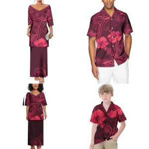 Ensemble vêtements assortis famille 4 pièces robe longue shirt floral décontracté été vacation plage piquenique été