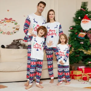 Ensemble pyjamas Noël famille pantalon Y barboteuse bébés vêtements animaux compagnie style européen américain polyester doux bébé enfant adulte