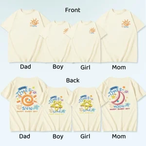Tshirt de famille assorti style soleil père mère fille fils bébé été motifs joyeux coton doux tenues décontractées
