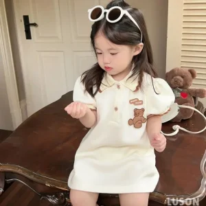 Robe princesse manches courtes filles été dessin animé ours 46 ans confortable sécurité