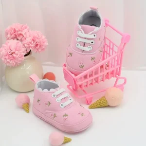 Chaussures enfants mode enfantine baskets fleurs rose pale confortables