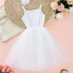 Robe de cérémonie pour filles blanc bretelles fines jupe tulle robe élégante pour événements spéciaux été