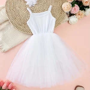 Robe de cérémonie pour filles blanc bretelles fines jupe tulle robe élégante pour événements spéciaux été