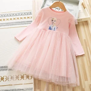 Robe princesse fille fête occasion spéciale coton tulle paillettes style occidental manches longues enfant 28 ans